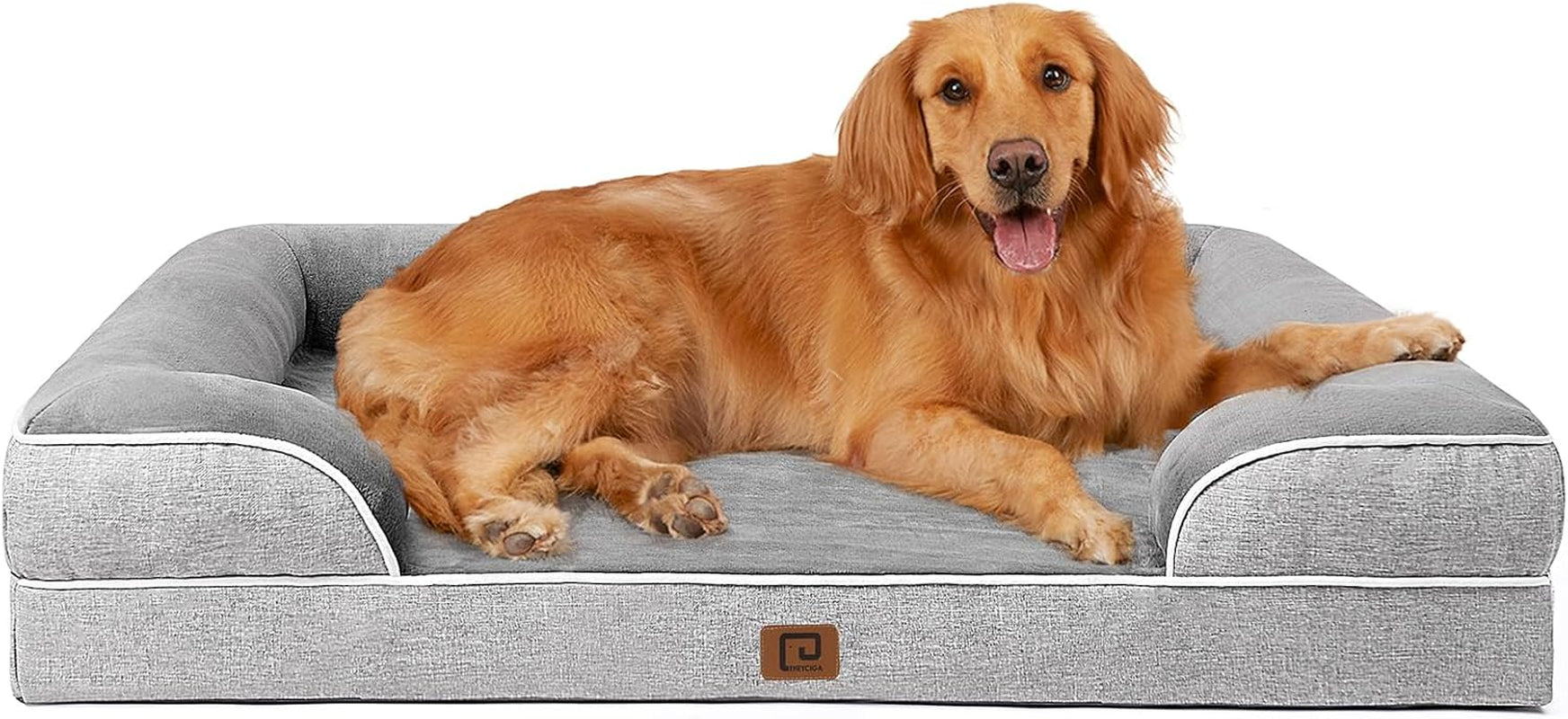 Orthopedic Dog Beds Large Sized Dog, Waterproof Memory Foam Pet Bed with Sides, Non-Slip Bottom Large Pet Bed with Washable Removable Cover, Grey